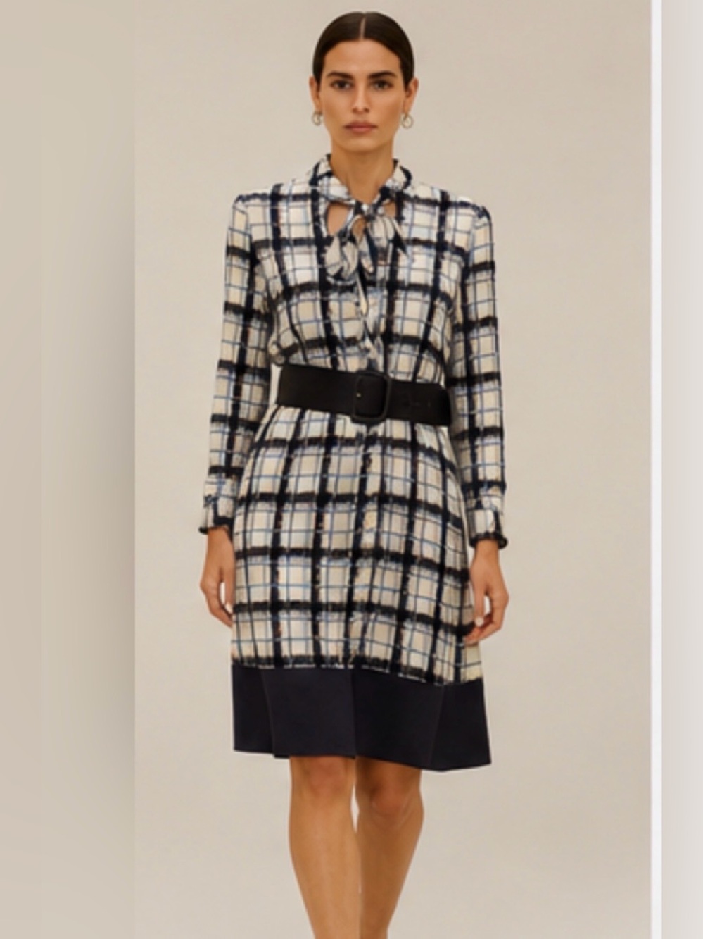 Reiss Navy Grey Straight Dress With Tie Midi Long Women S.10 Great Condition.